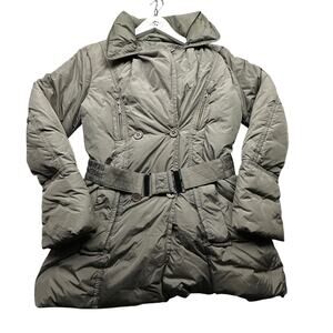 add Goose Down Puffer Coat Jacket Womens 8 Large TAW010 Gray Belted